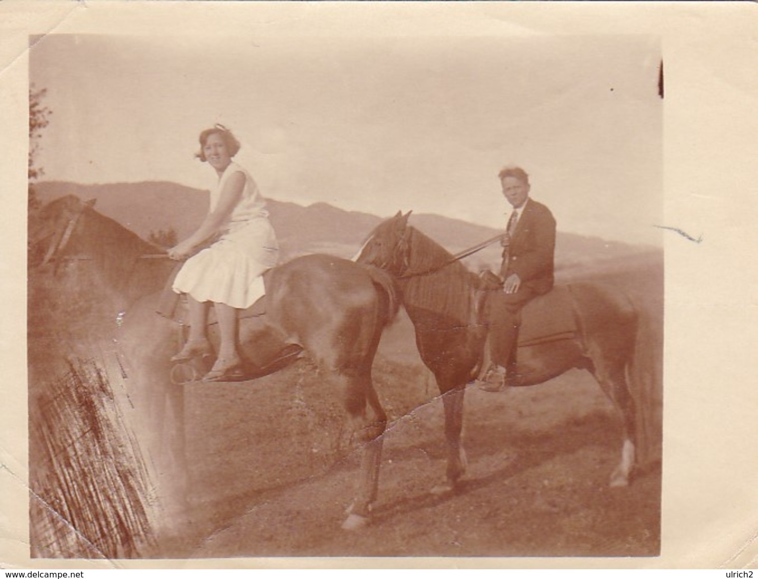 Foto Mann Und Frau Zu Pferd - Ca. 1920/30 - 9*7cm (45775) - Sport