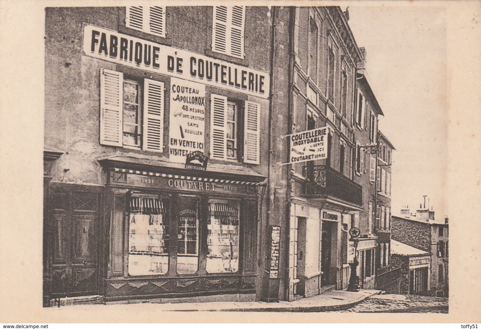 CPA:FABRIQUE DE COUTELLERIE COUTEAU APOLLONOX COUTARET DENISE THIERS (63) PUBLICITÉ VERSO - Thiers