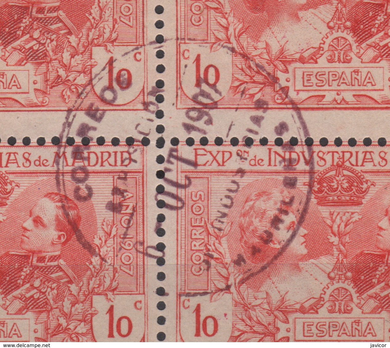 1907 EXPOSICIÓN DE INDUSTRIAS DE MADRID EDIFIL SR 1/6 (º) BLOQUE 4 VC 280€ - Usados