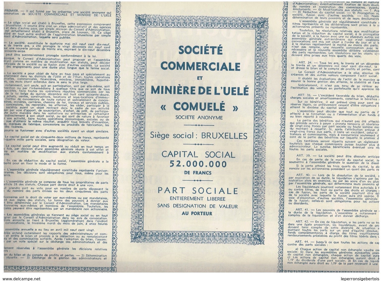 Action Uncirculed - Sté Commerciale Et Minière De L' Uele "COMUELE" - Titre De 1947 - Afrique