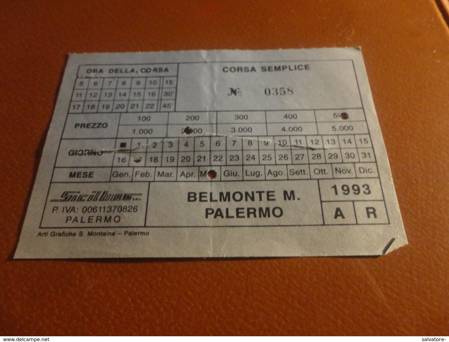 BIGLIETTO SICILBUS-BELMONTE MEZZAGNO PALERMO-1993 - Europa