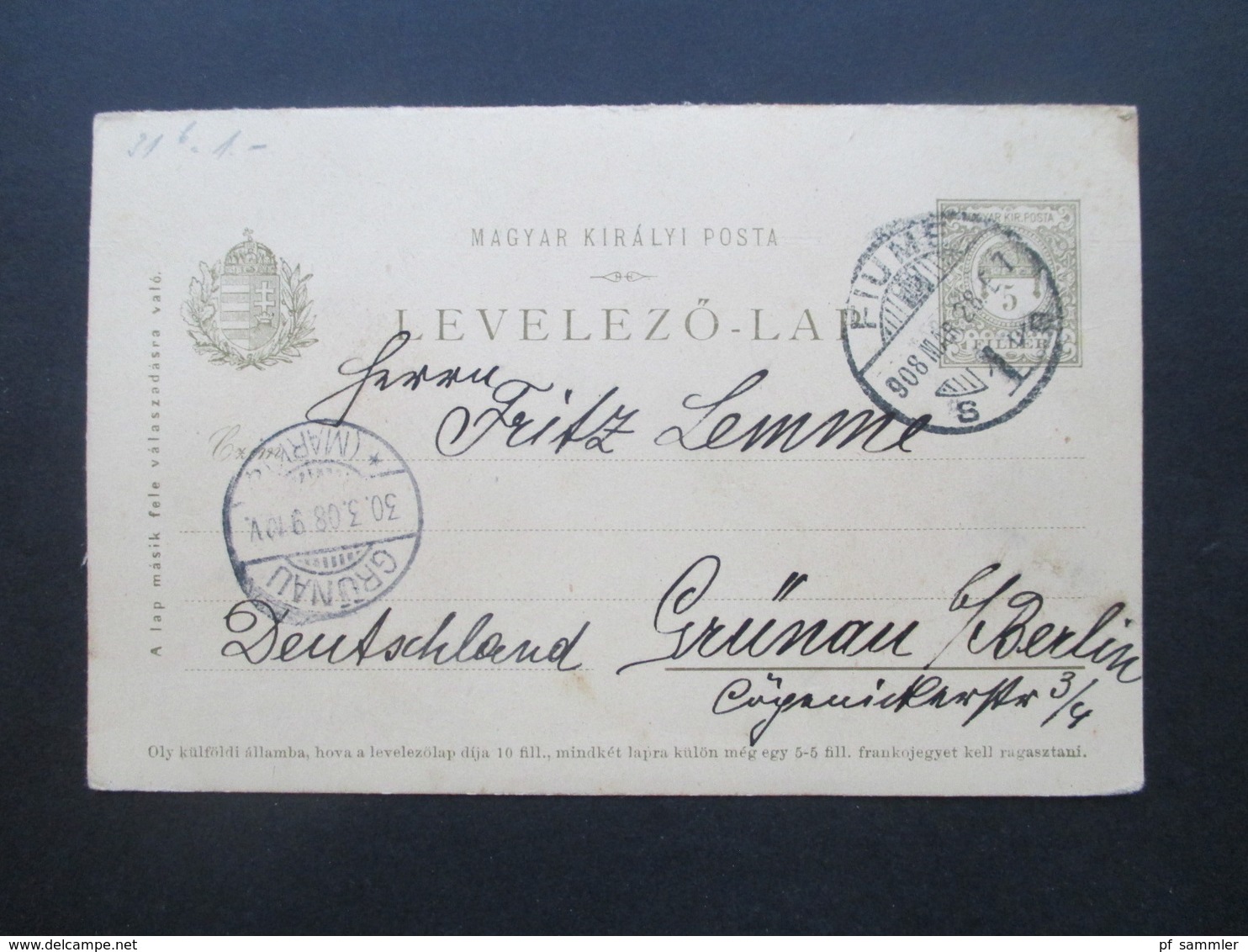 Ungarn 1908 Ganzsache Doppelkarte Mit Stempel Fiume Nach Grünau Bei Berlin Mit Ak Stempel Antwortkarte Ungebraucht - Cartas & Documentos