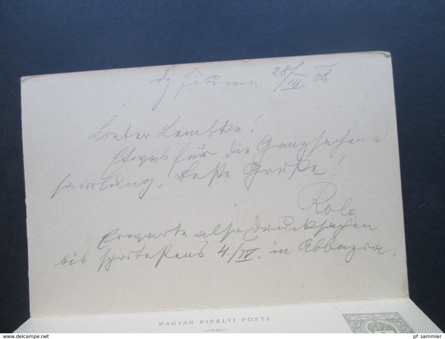 Ungarn 1908 Ganzsache Doppelkarte Mit Stempel Fiume Nach Grünau Bei Berlin Mit Ak Stempel Antwortkarte Ungebraucht - Briefe U. Dokumente