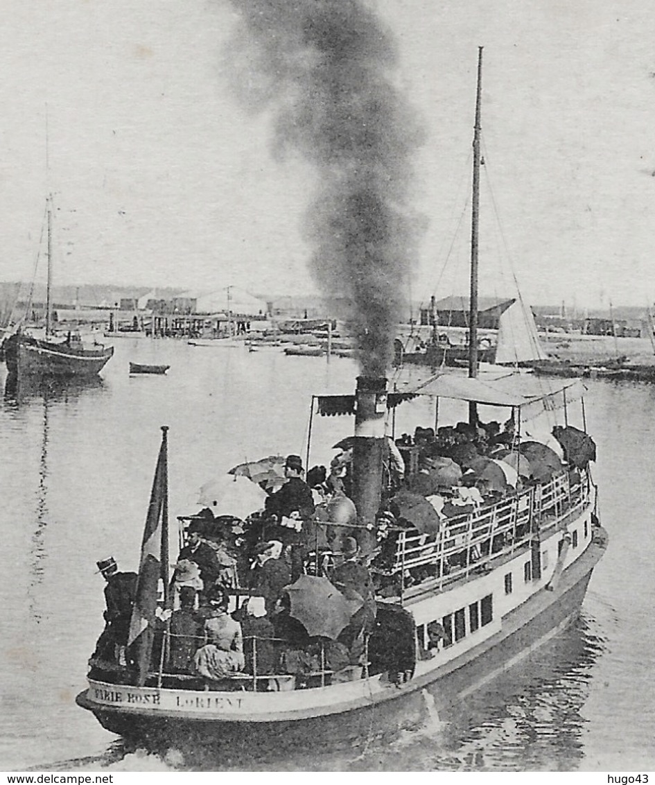 (RECTO / VERSO) LORIENT EN 1908 - LE BATEAU DE PORT LOUIS - CPA VOYAGEE - Lorient