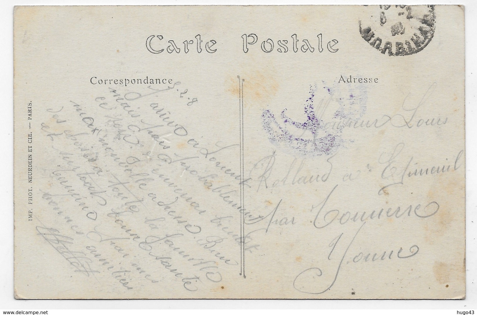 (RECTO / VERSO) LORIENT EN 1908 - LE BATEAU DE PORT LOUIS - CPA VOYAGEE - Lorient