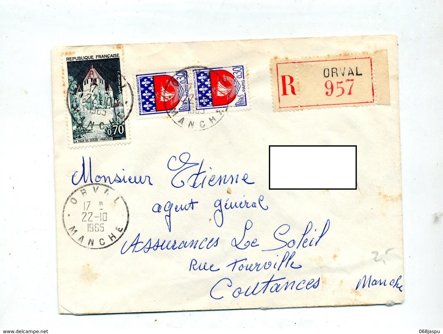 Letttre Recommandée Orval Sur Provins - Handstempel