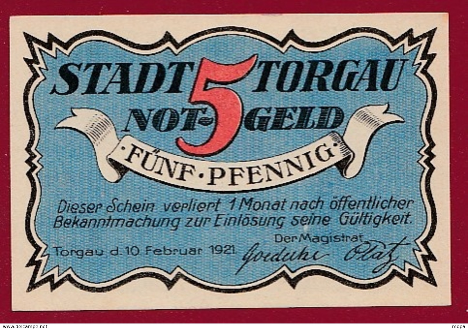 Allemagne 1 Notgeld De 5 Pfenning Stadt Torgau Dans L 'état  N °5393 - Collections