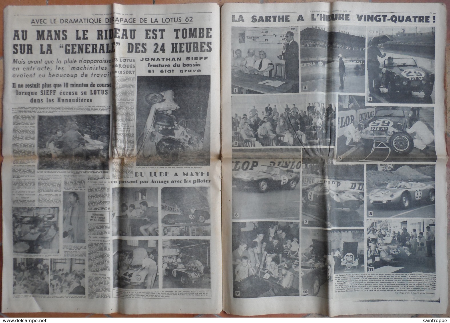 24 H Du Mans 1960.dérapage De La Lotus 62.Mystère à Limalonges.Cirque AMAR Au Mans.Satellites Jumeaux De L'espace. - 1950 à Nos Jours