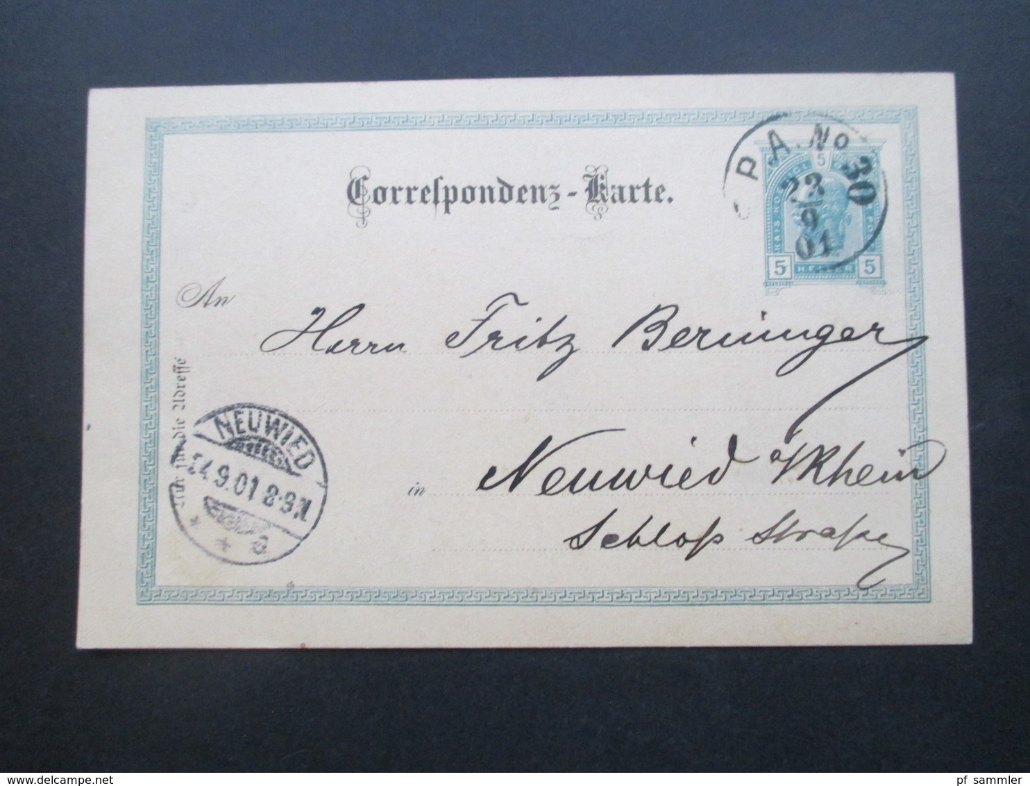 Österreich 1901 Ganzsache Mit Stempel FPA No 30 Fahrendes Postamt / Bahnpost Nach Neuwied Gesendet - Autres & Non Classés