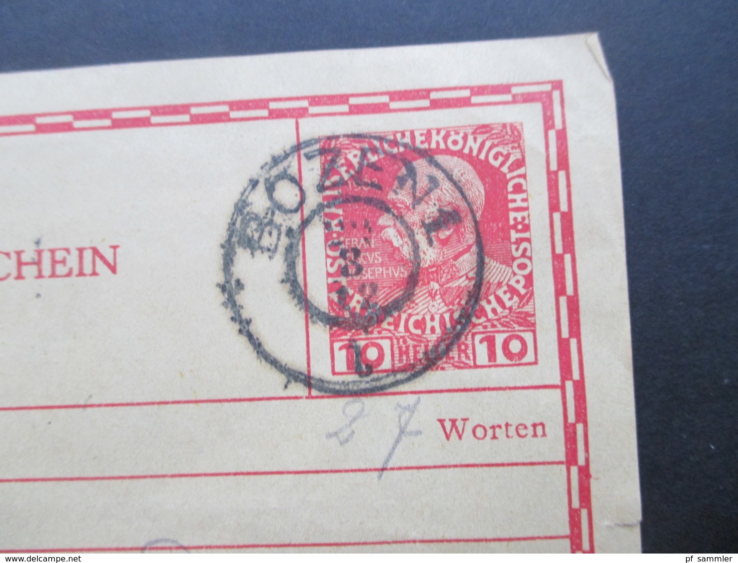 Österreich 1908 Verwendet 1912 Telegrammaufgabeschein TA 55 Mit Stempel Bozen 1 - Autres & Non Classés