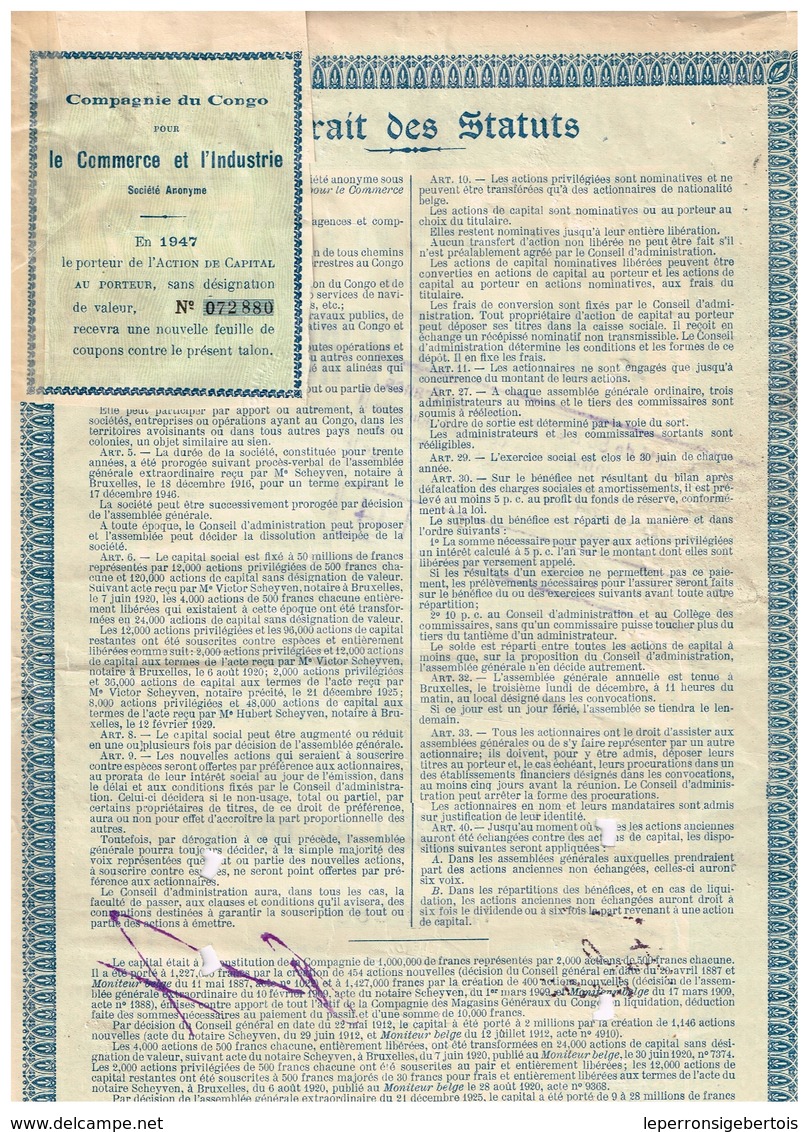 Titre Ancien - Compagnie Du Congo Pour Le Commerce Et L'Industrie - Société Anonyme - Titre De 1929 - Afrique