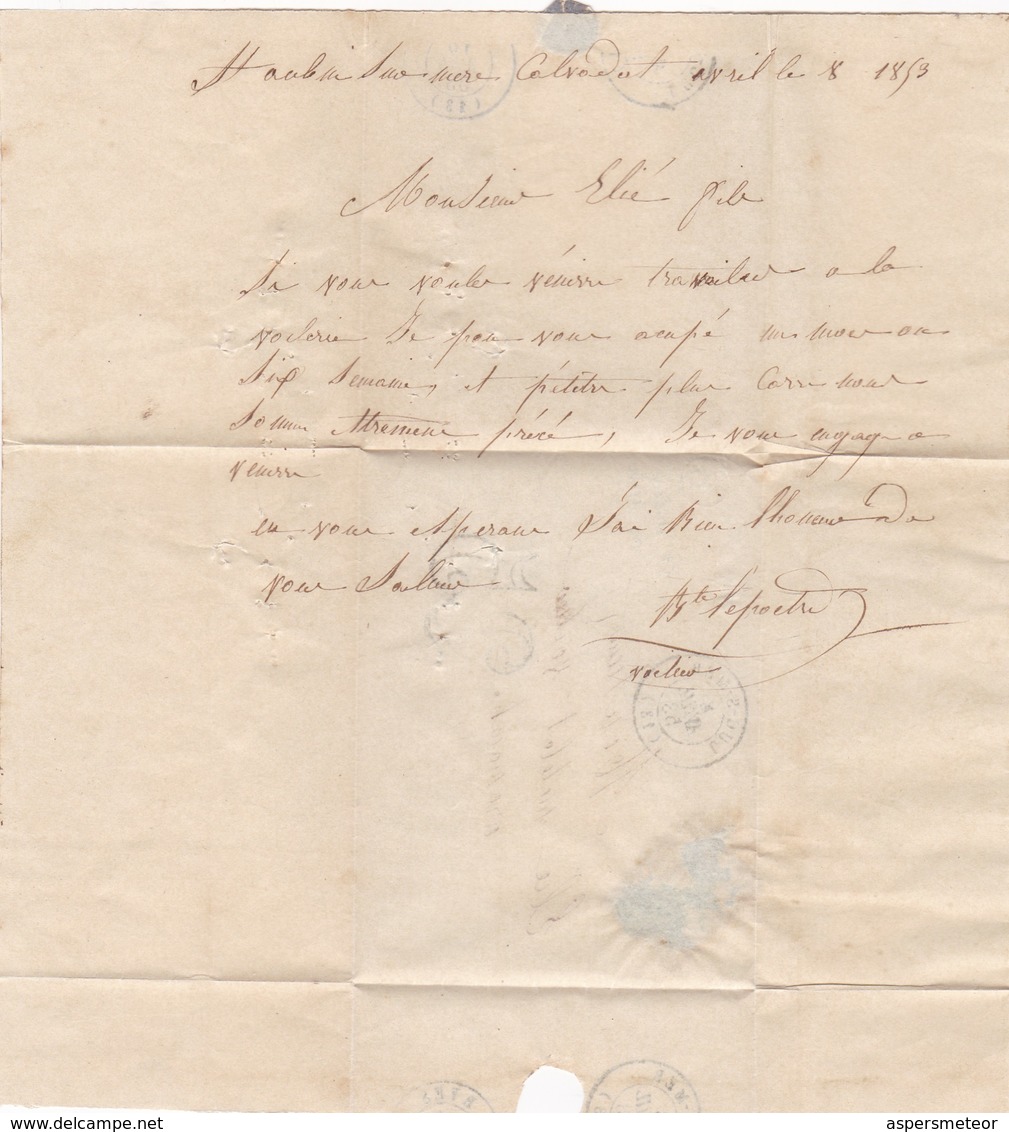 FRANCE - ENVELOPE CIRCULATED TO AROMANCHE IN 1853. OBLITED FROM LUG-S-MER AND RYES -LILHU - 1853-1860 Napoléon III