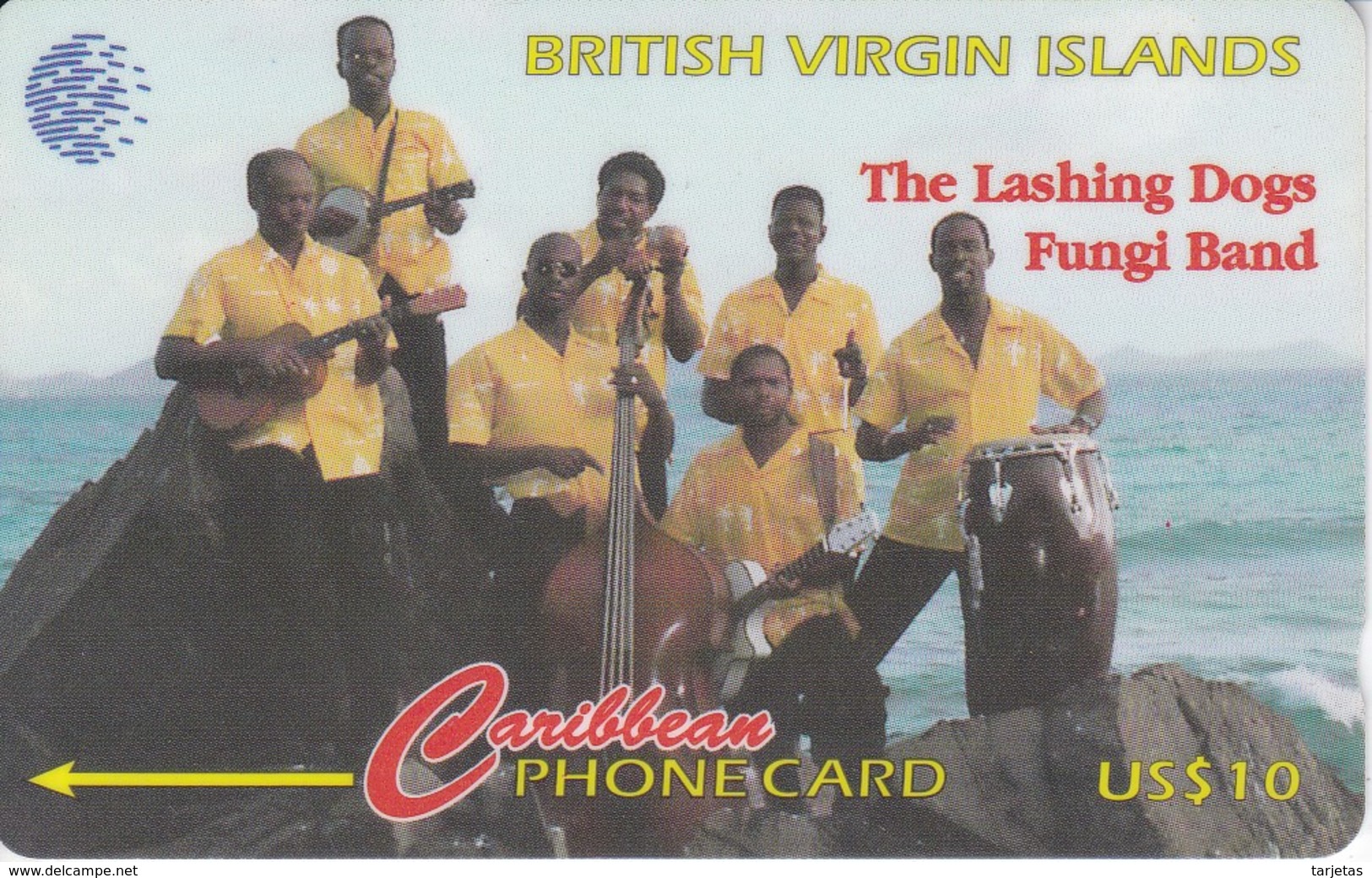 TARJETA DE BRITISH VIRGIN ISLANDS DE THE LASHING DOGS FUNGI BAND 103CBVD (LETRAS ESPAÑOL) - Virgin Islands