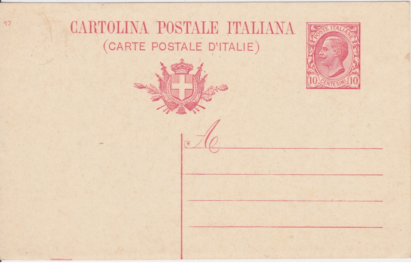 ITALIA 1917 - CARTOLINA POSTALE - C10 - MILL.17 - NUOVA INTEGRA - - Interi Postali