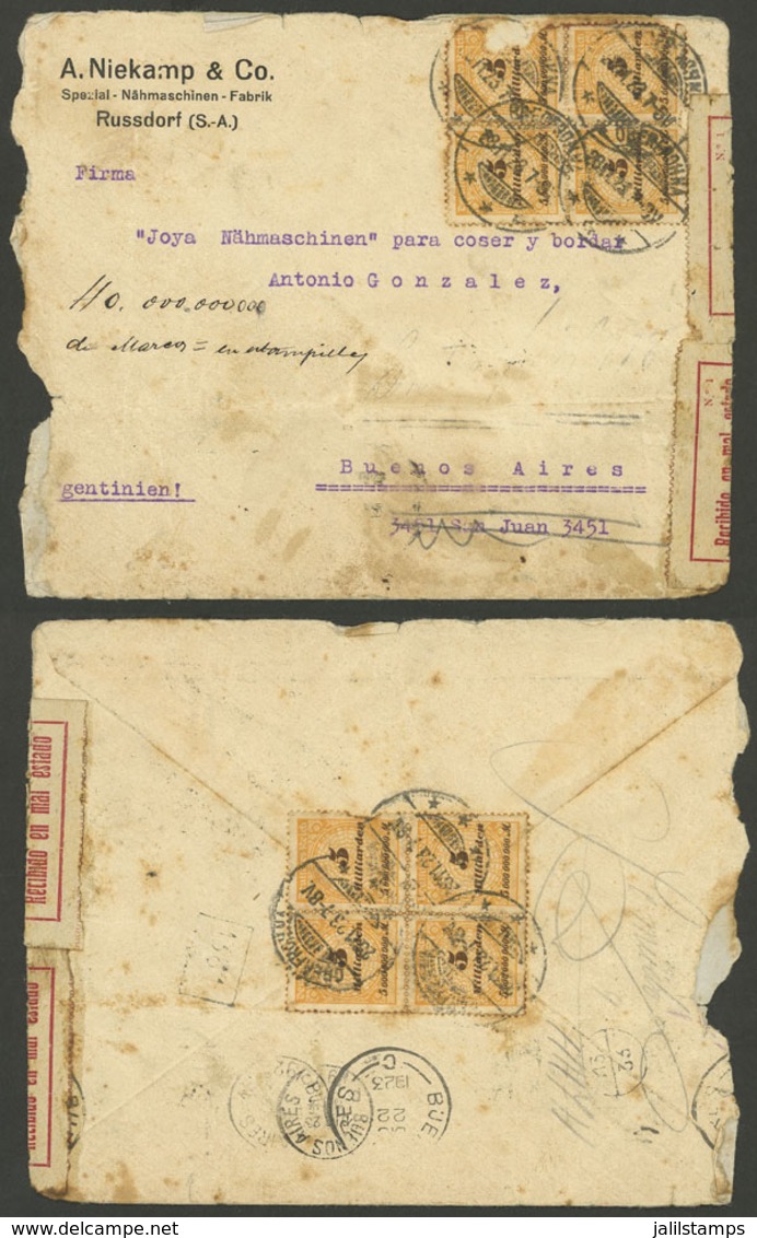 GERMANY: Cover Sent To Argentina On 28/NO/1923 With INFLA Postage Of 40,000 Millons Marks, Also With OFFICIAL SEALS Of T - Otros & Sin Clasificación