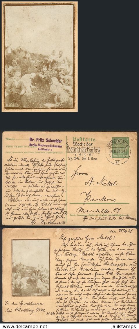 GERMANY: 5Pg. Postal Card Posted On 28/OC/1936, With An Interesting Old Photograph On Back Showing A Group Of People At  - Otros & Sin Clasificación