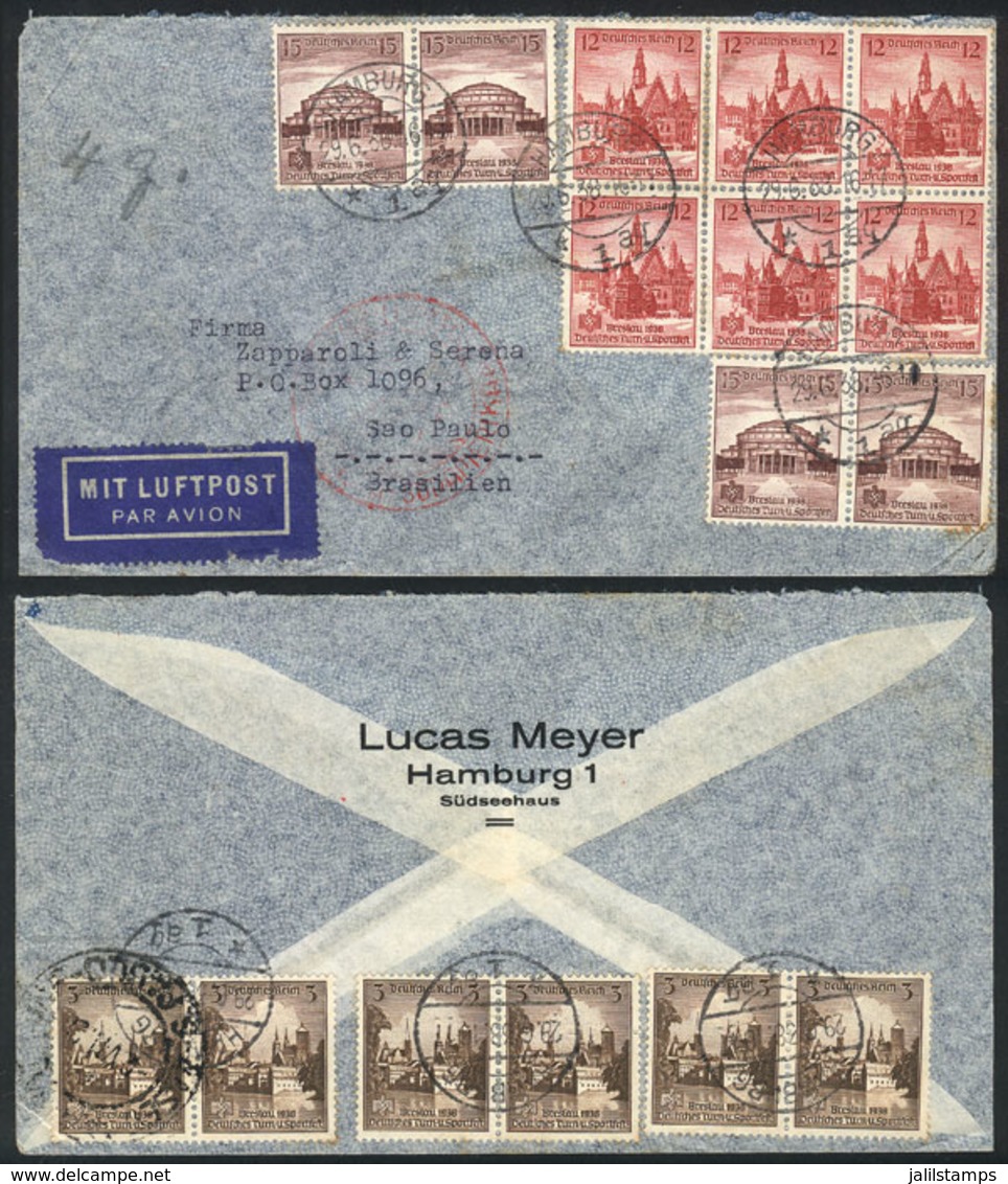 GERMANY: Airmail Cover Sent From Hamburg To Sao Paulo (Brazil) On 29/JUN/1938, Very Nice Commemorative Postage! - Other & Unclassified