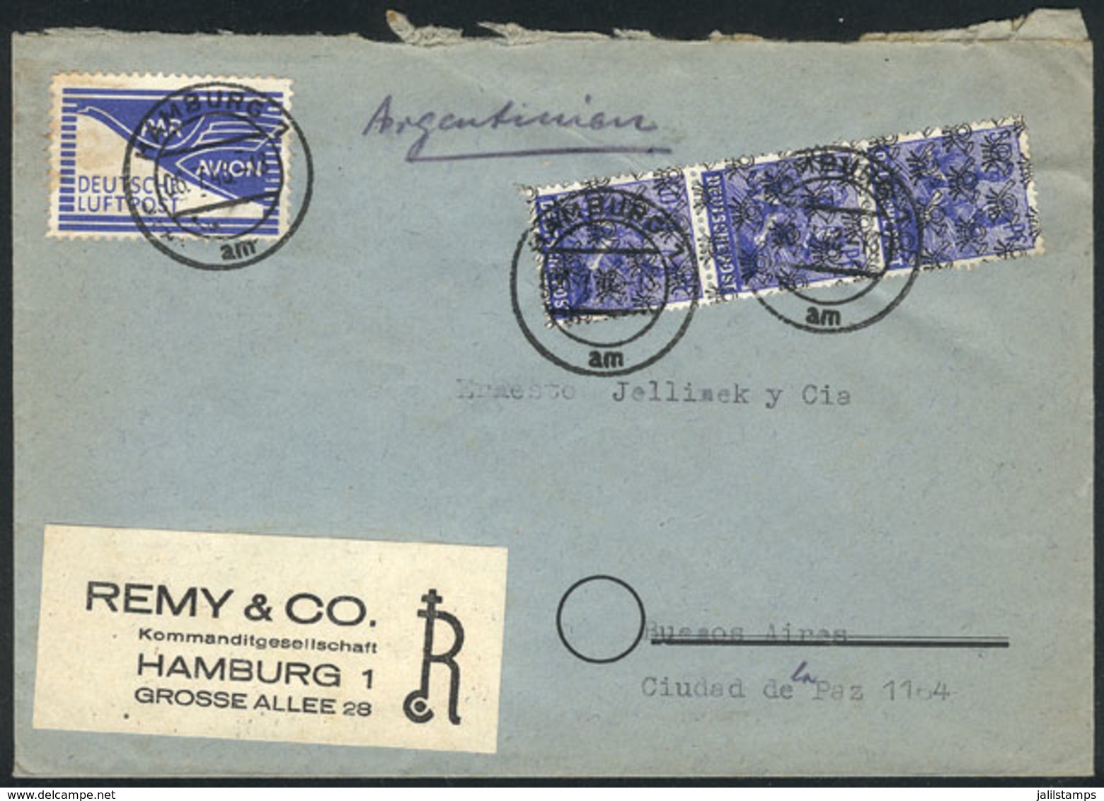 GERMANY: Airmail Cover Sent From Hamburg To Buenos Aires On 6/JUL/1948, It Bears A Special Airmail Label Along Postage,  - Otros & Sin Clasificación