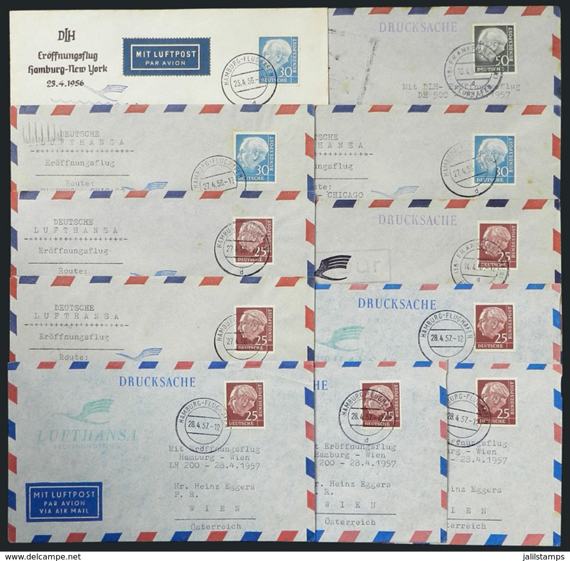 GERMANY: FIRST FLIGHTS By Lufthansa: 11 Covers Flown To Various Destinations In 1956/7, With Little Duplication, Fine To - Sonstige & Ohne Zuordnung