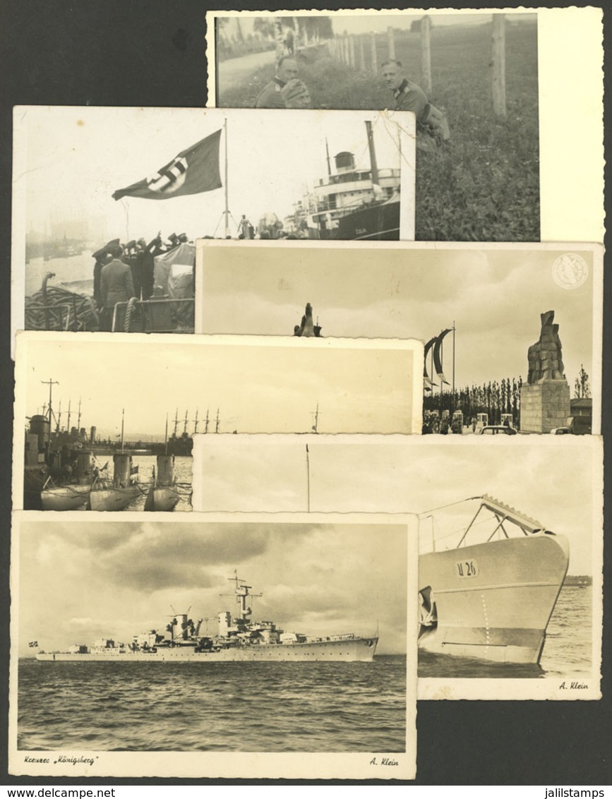GERMANY: WORLD WAR II: 6 Real Photo Postcards With Views Of Battle Ship, Submarines, Nazi Symbols, Soldiers, Etc., Inter - Sonstige & Ohne Zuordnung