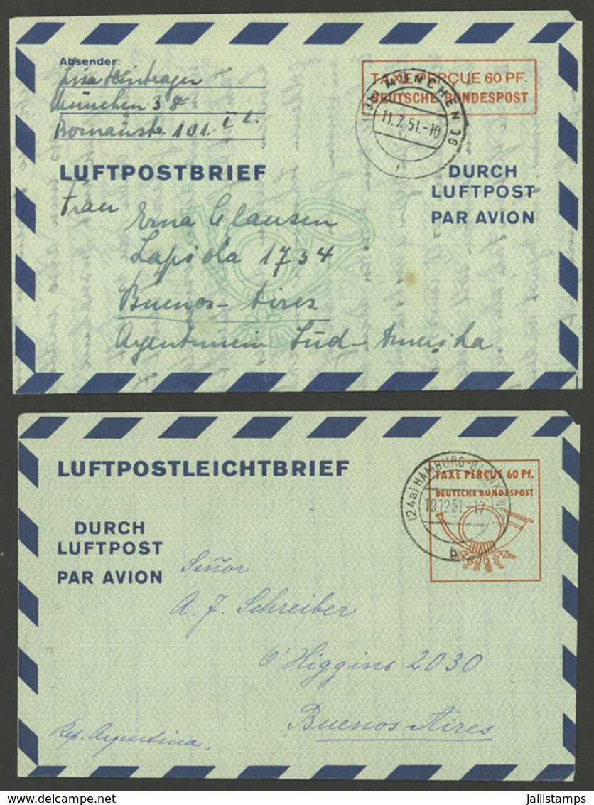 WEST GERMANY: 2 Aerograms Of 60Pf. Sent To Argentina In 1951, VF Quality! - Otros & Sin Clasificación