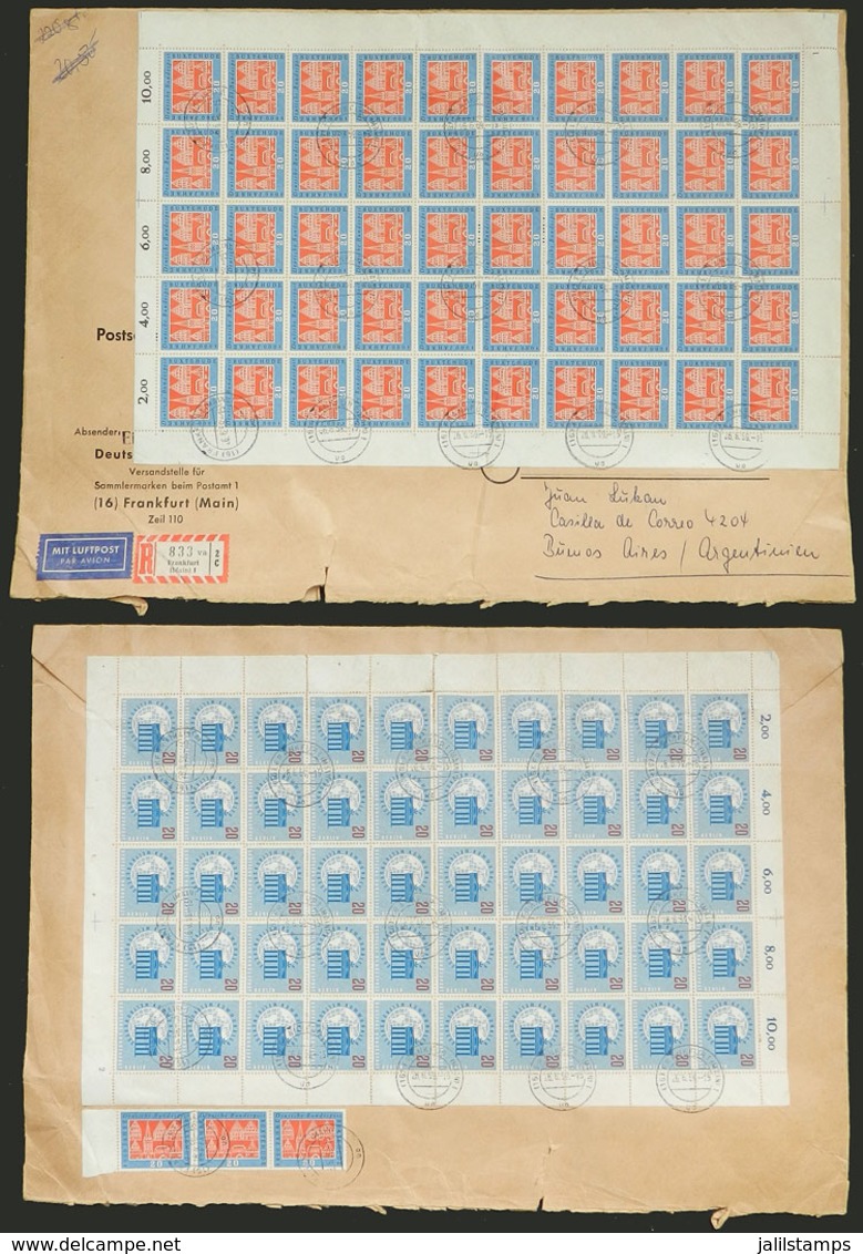 WEST GERMANY: 26/JUN/1959 Frankfurt - Argentina, Registered Airmail Cover Franked With 2 COMPLETE SHEETS Of 20Pg. Stamps - Sonstige & Ohne Zuordnung