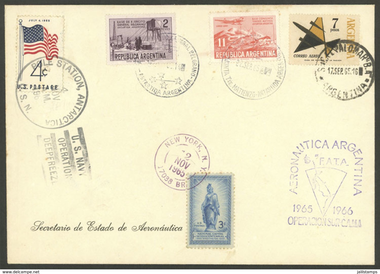 ARGENTINE ANTARCTICA: 17/SE/1965 El Palomar - Antarctica, Cover Carried On The First Antarctic Trans-polar Flight, With  - Sonstige & Ohne Zuordnung