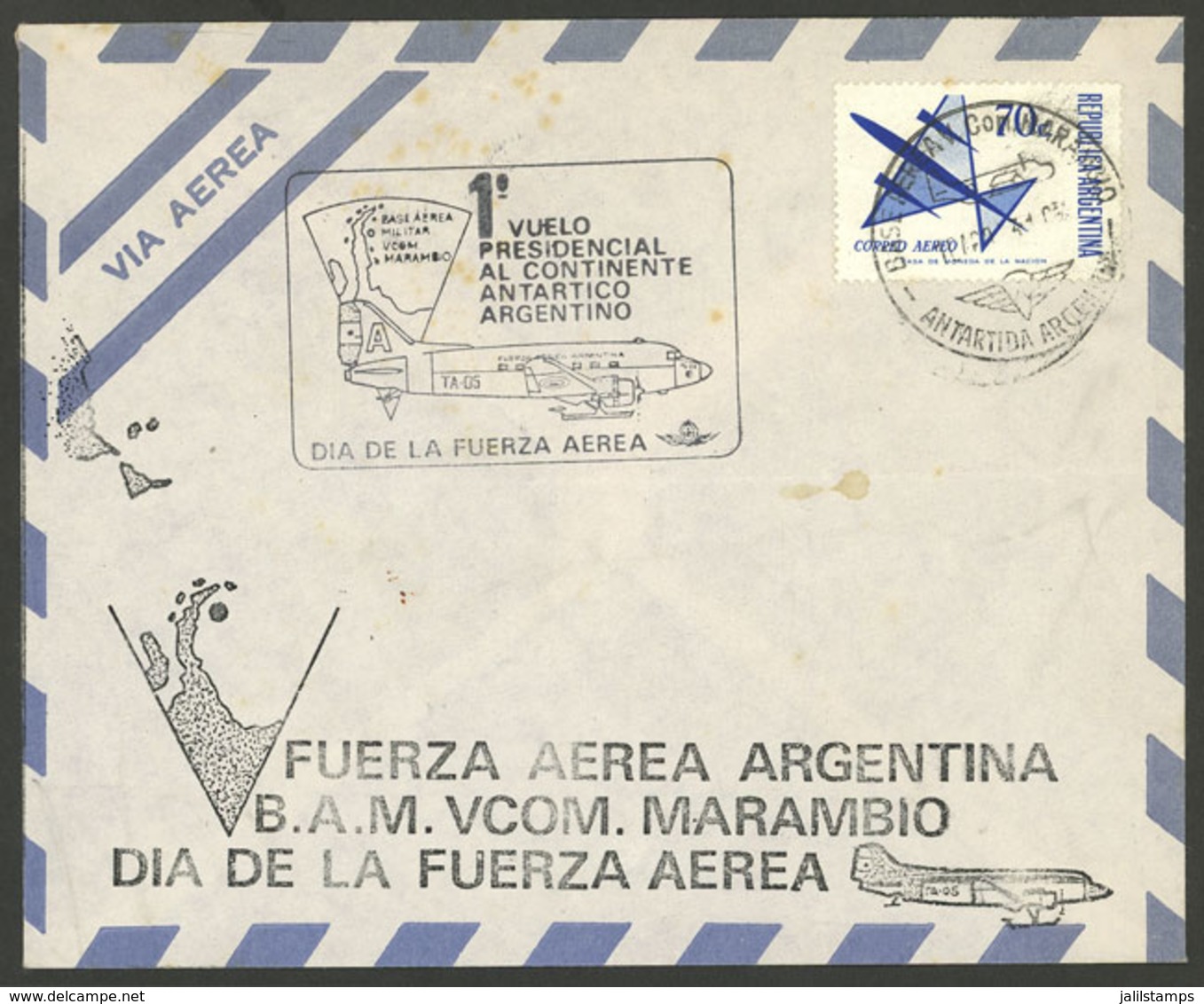 ARGENTINE ANTARCTICA: 19/AU/1973 FIRST Presidential Flight To Antarctica (return), Cover Sent From Marambio Antarctic St - Sonstige & Ohne Zuordnung