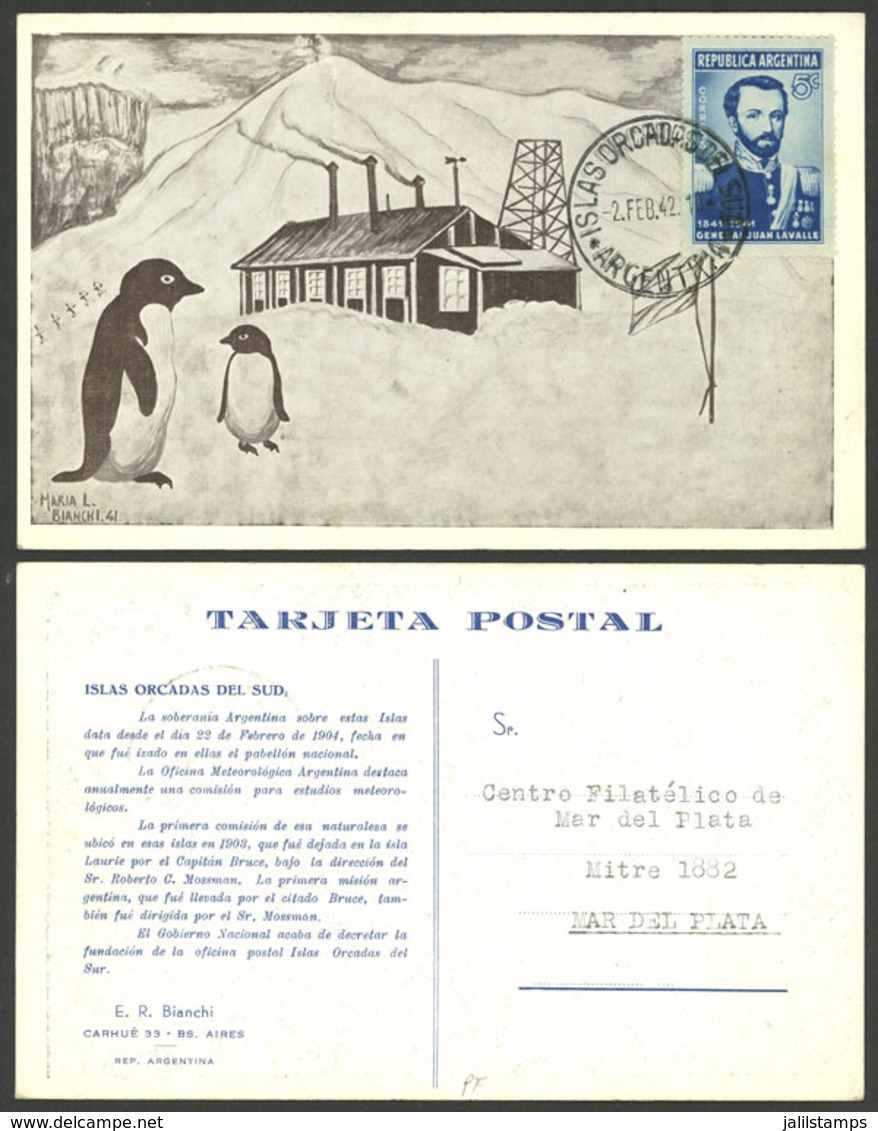 ARGENTINE ANTARCTICA - ORCADAS: Postcard Sent To Mar Del Plata On 2/FE/1942, VF Quality! - Sonstige & Ohne Zuordnung