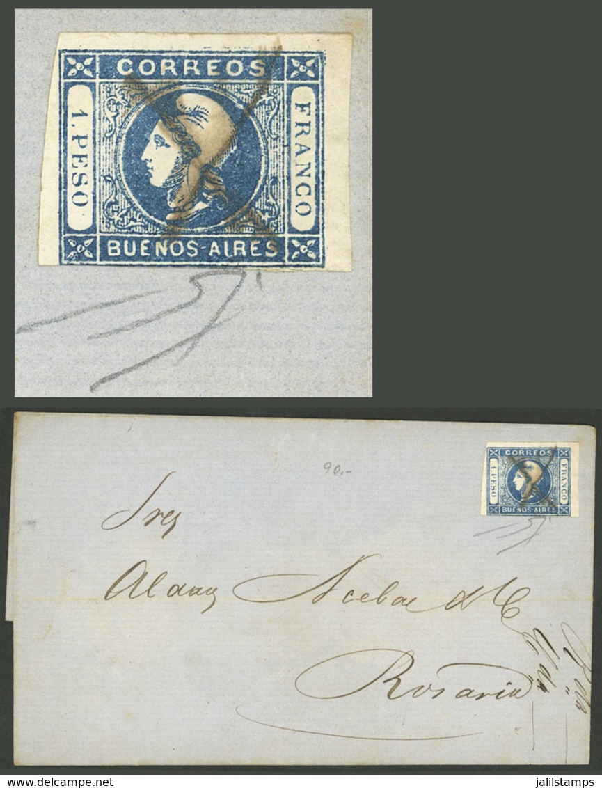 ARGENTINA: GJ.14, 1P. Blue, Clear Impression, Franking A Folded Cover Sent From Buenos Aires To Rosario On 30/AP/1860, W - Buenos Aires (1858-1864)