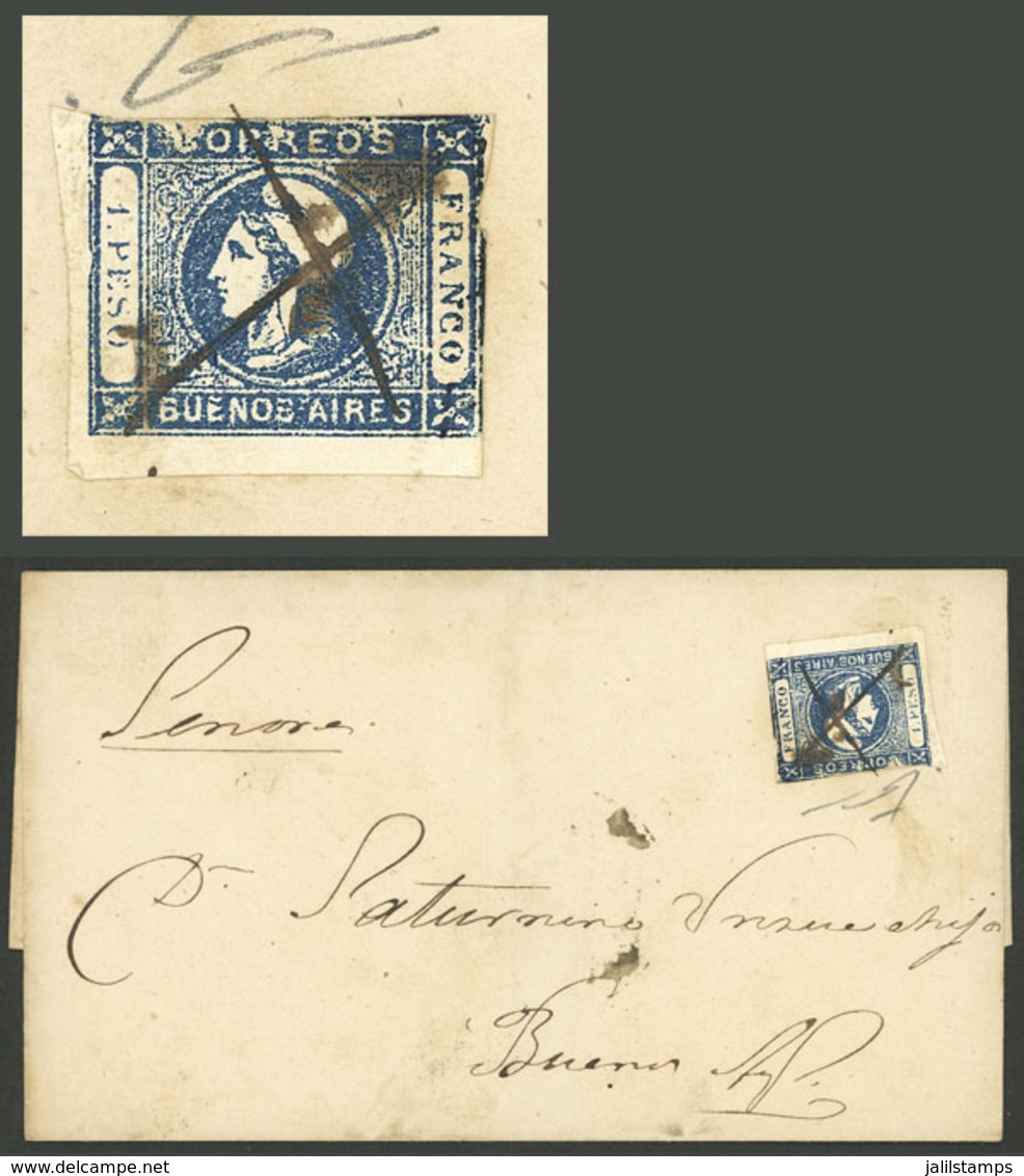 ARGENTINA: GJ.17, 1P. Blue With Variety: ORKEOS" Instead Of "CORREOS", Franking A Folded Cover Dated 24/NO/1862 With Pen - Buenos Aires (1858-1864)