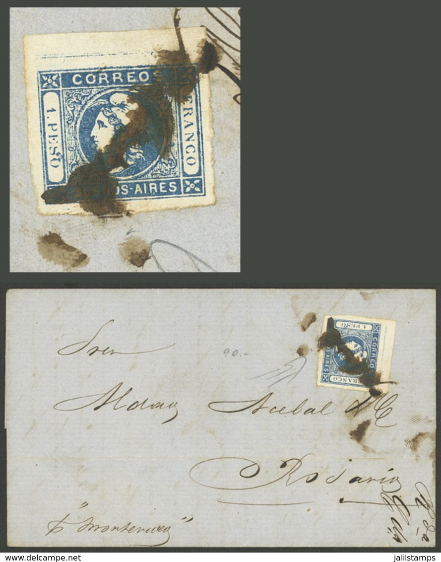 ARGENTINA: GJ.17, 1P. Blue With Varieties: Leaf Above The Head" And "Dot Between S And O Of PESO", Fantastic Example Wit - Buenos Aires (1858-1864)