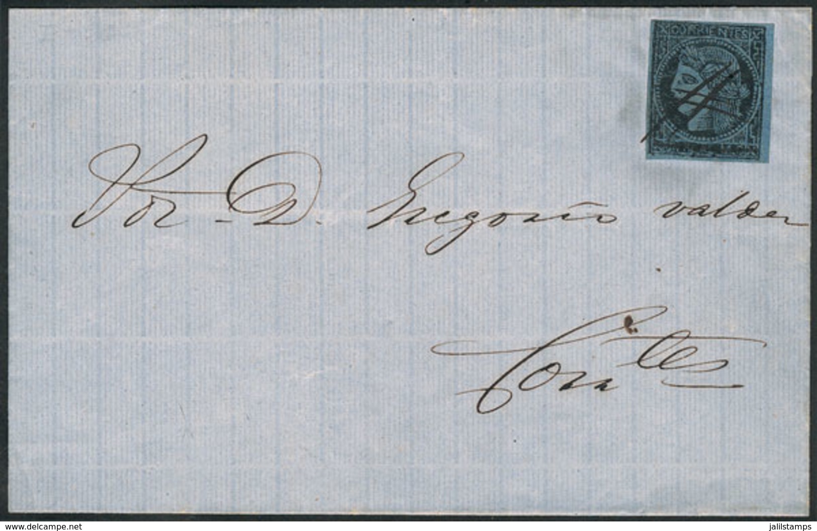 ARGENTINA: GJ.2, 3c. Provisional (1 Real M.C. With Goose Quill Stroke Through The Value), Franking A Folded Cover To Cor - Corrientes (1856-1880)