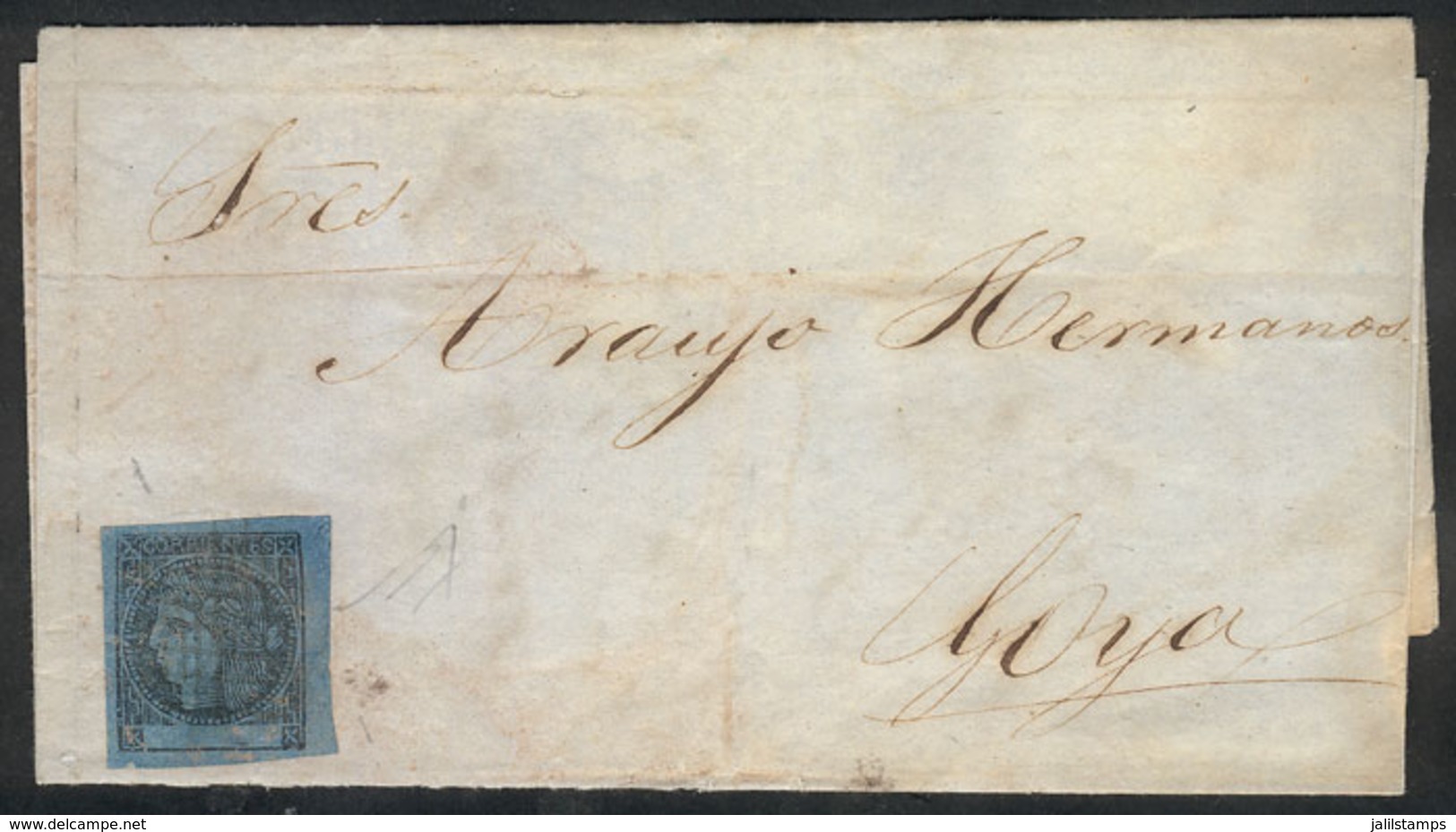 ARGENTINA: GJ.3, Type 1, Franking An Entire Letter Dated ESQUINA 30/NO/1863, With Typical Pen Cancel Of Origin And Sent  - Corrientes (1856-1880)