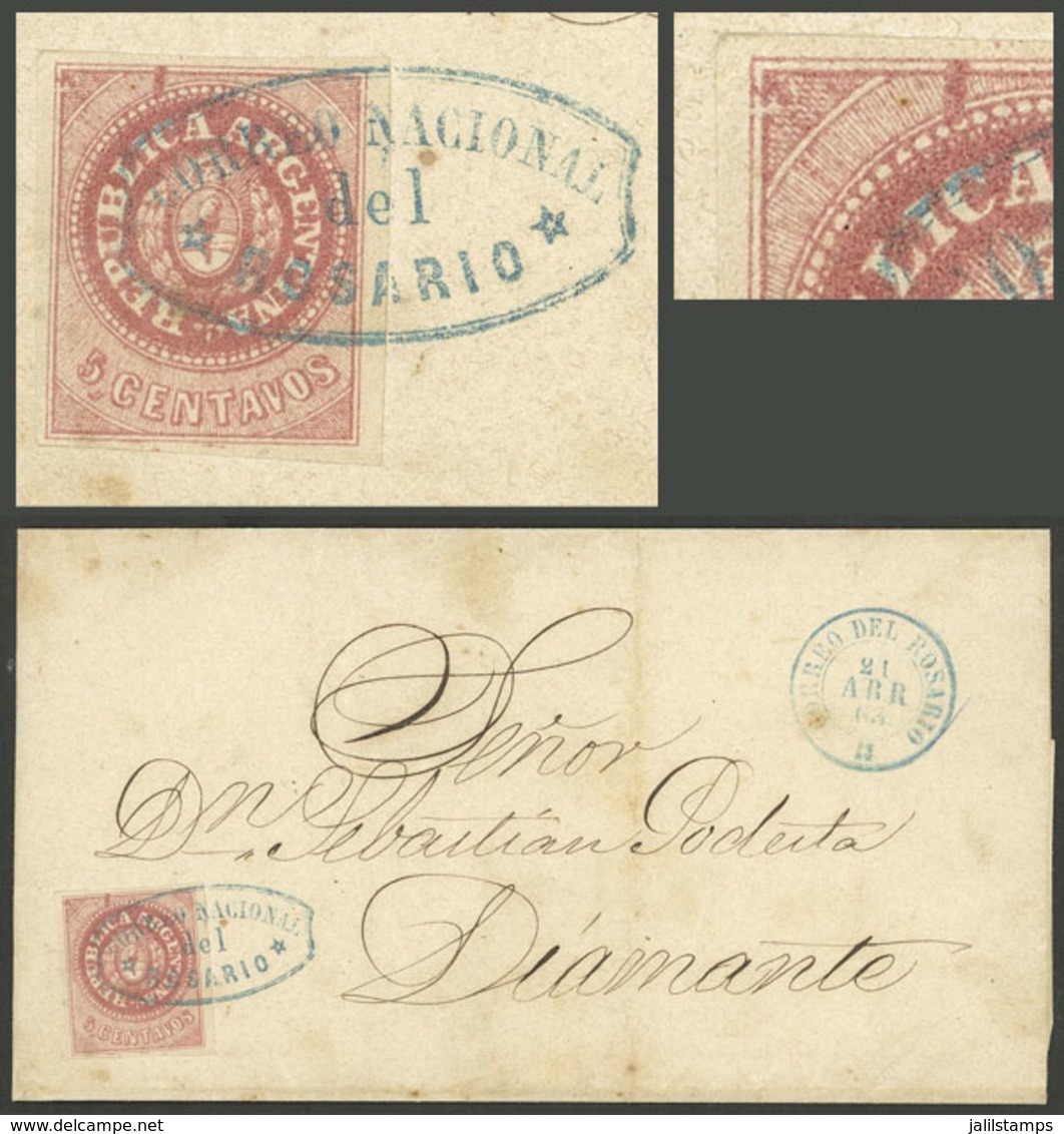 ARGENTINA: GJ.10, 5c. Without Accent, Rare Example With Two Large RETOUCHES: Above The C Of REPUBLICA, And At Top Left,  - Buenos Aires (1858-1864)