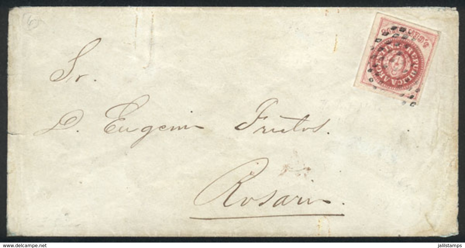 ARGENTINA: GJ.12, 5c. Carmine-rose Without Accent, Semi-worn Plate, Very Nice Example Of Ample Margins Franking A Cover  - Buenos Aires (1858-1864)