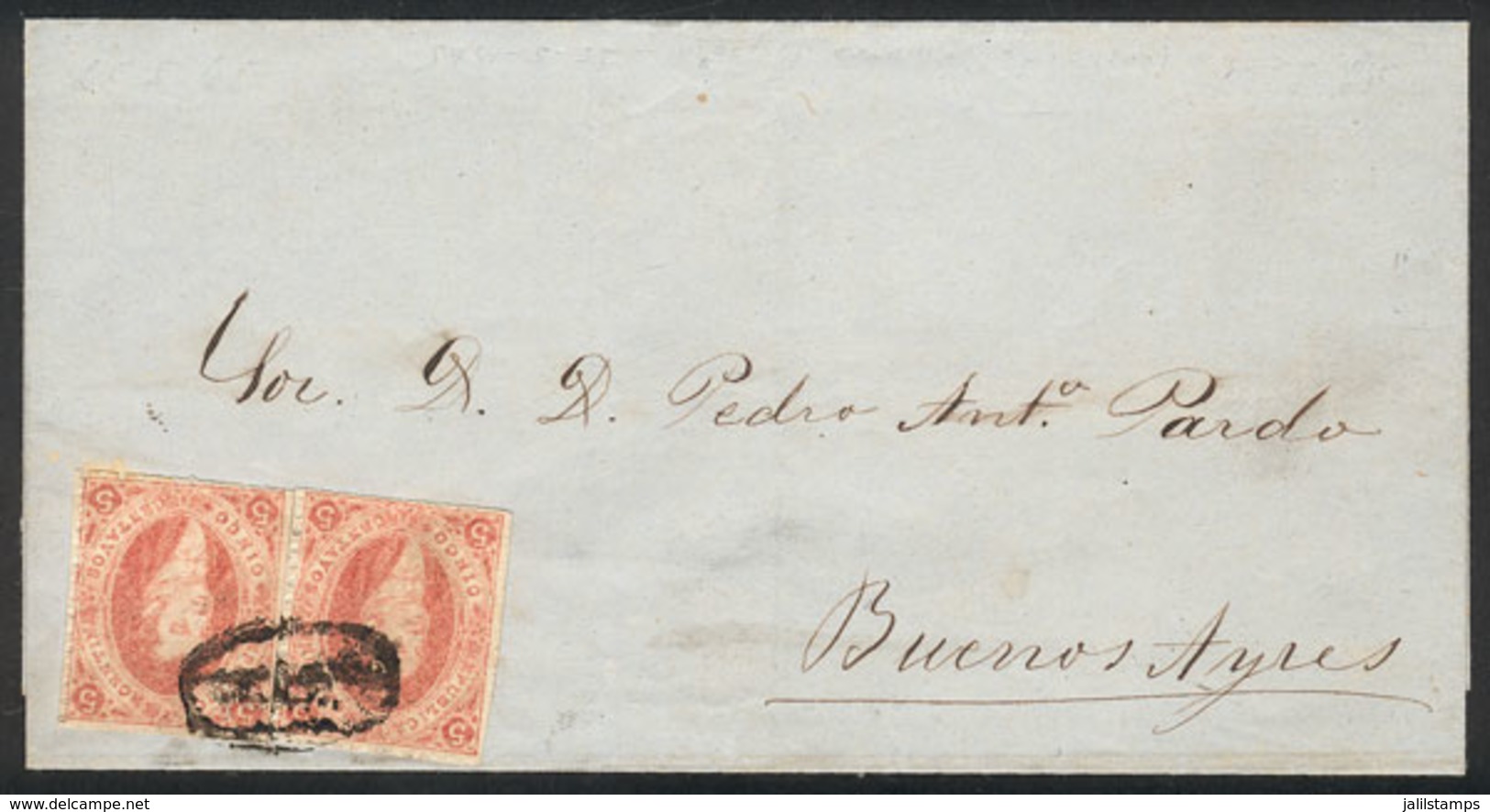 ARGENTINA: GJ.19, 1st Or 2nd Printing, 2 Superb Copies Franking A Folded Cover To Buenos Aires, With Cloud Cancel Of SAL - Cartas & Documentos