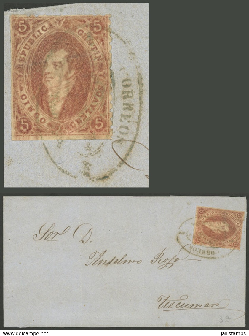 ARGENTINA: GJ.20, 3rd Printing, Franking A Folded Cover To Tucumán, With Rococo Cancel Of SALTA (+100%), Very Nice! - Cartas & Documentos