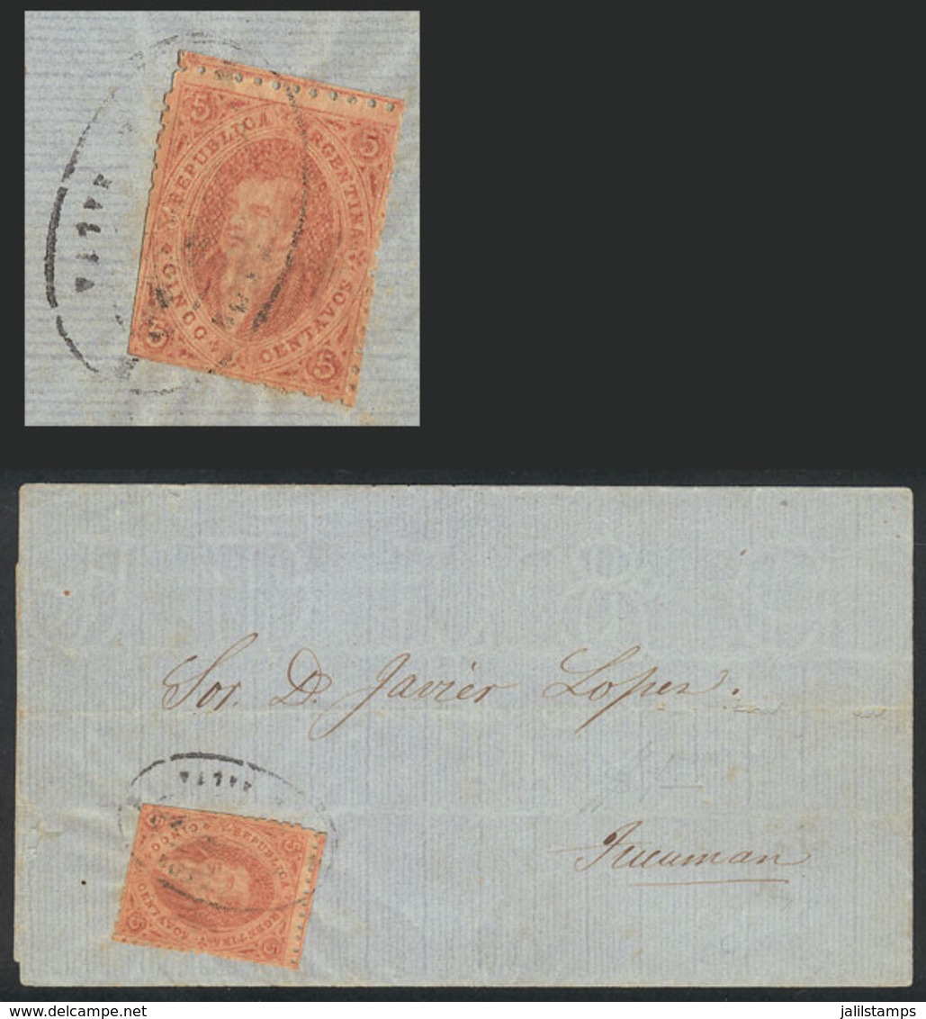 ARGENTINA: GJ.20d, 3rd Printing, DIRTY PLATE Variety, Franking A Folded Cover With Rococo Cancel Of SALTA, Very Nice! Va - Cartas & Documentos