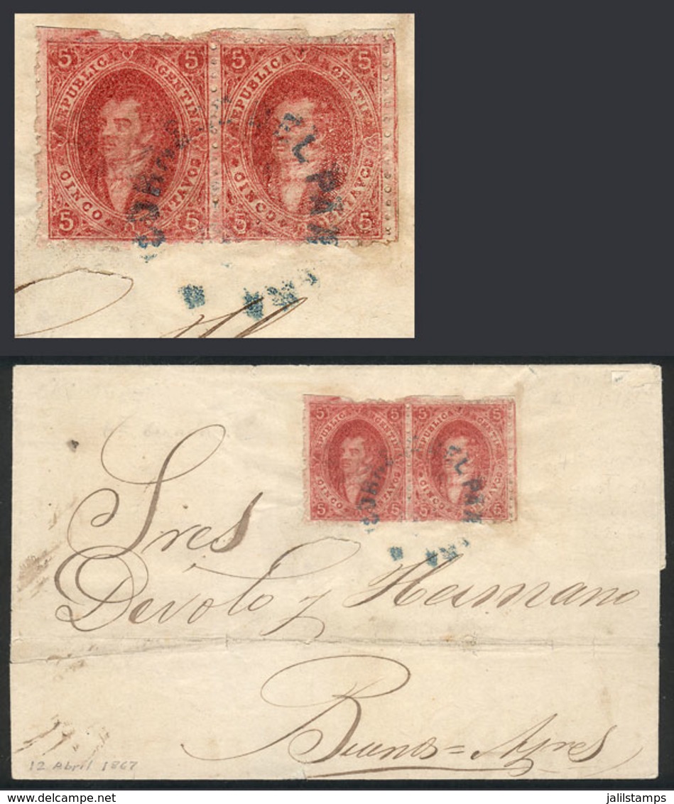 ARGENTINA: GJ.25, Beautiful Pair From 4th Printing, With All Its Perforation Complete, Plate Lightly Dirty, Franking A F - Cartas & Documentos