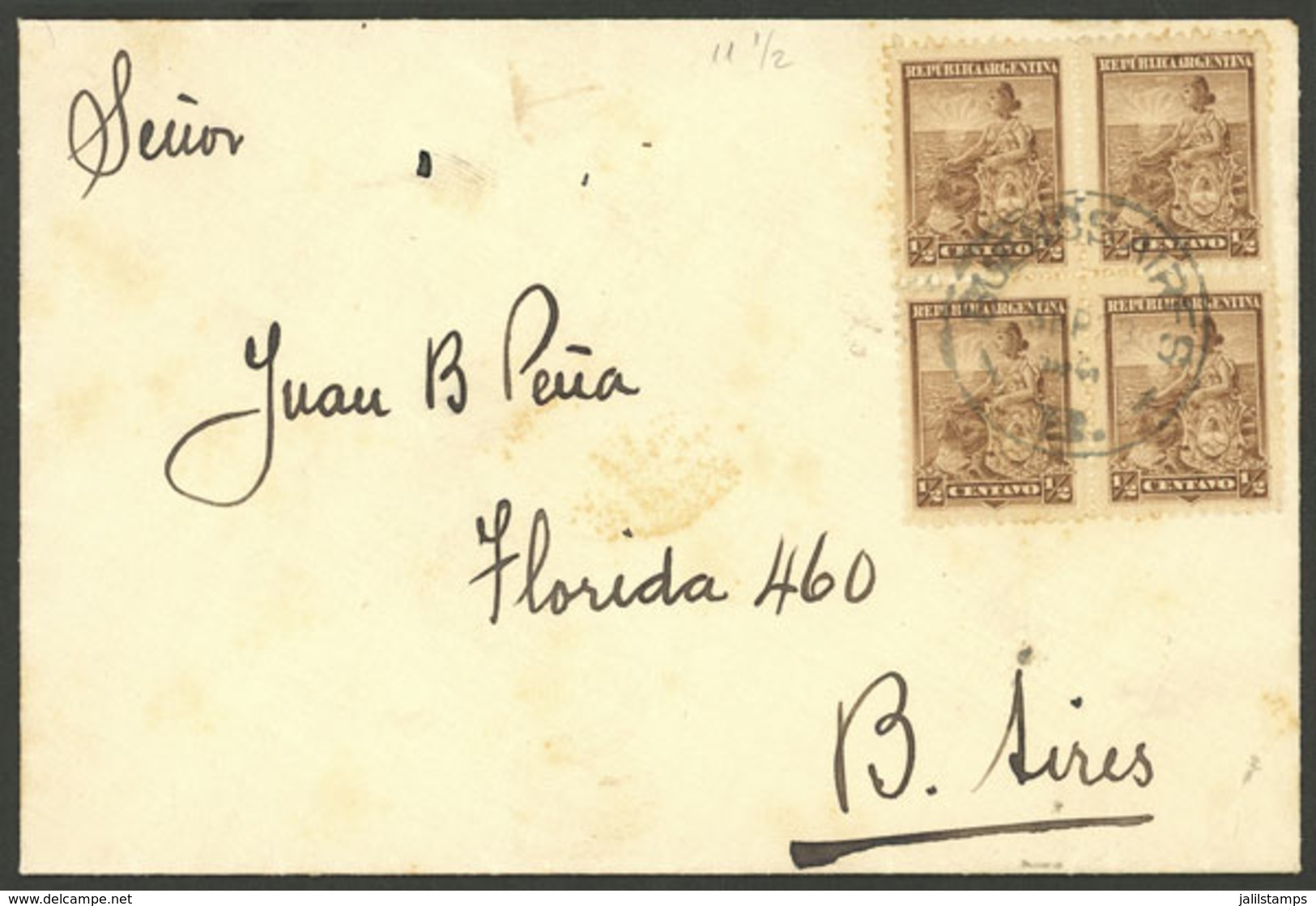 ARGENTINA: GJ.217, ½c. Seated Liberty In BLOCK OF 4 Franking A Cover With Rate For Printed Matter (2c.) Used Locally In  - Otros & Sin Clasificación