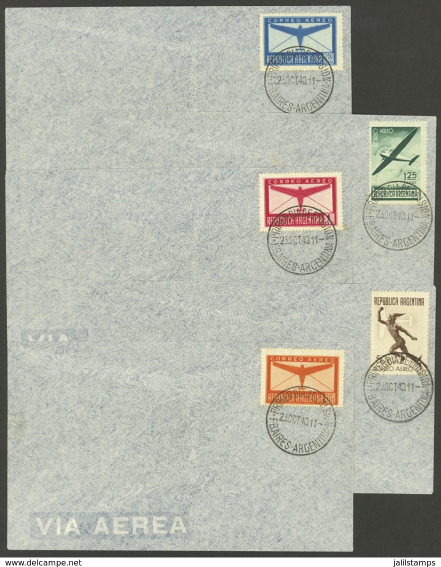 ARGENTINA: GJ.845/49, 1940 Cmpl. Set Of 5 Values On Envelopes With First Day Postmarks, Excellent Quality - Sonstige & Ohne Zuordnung