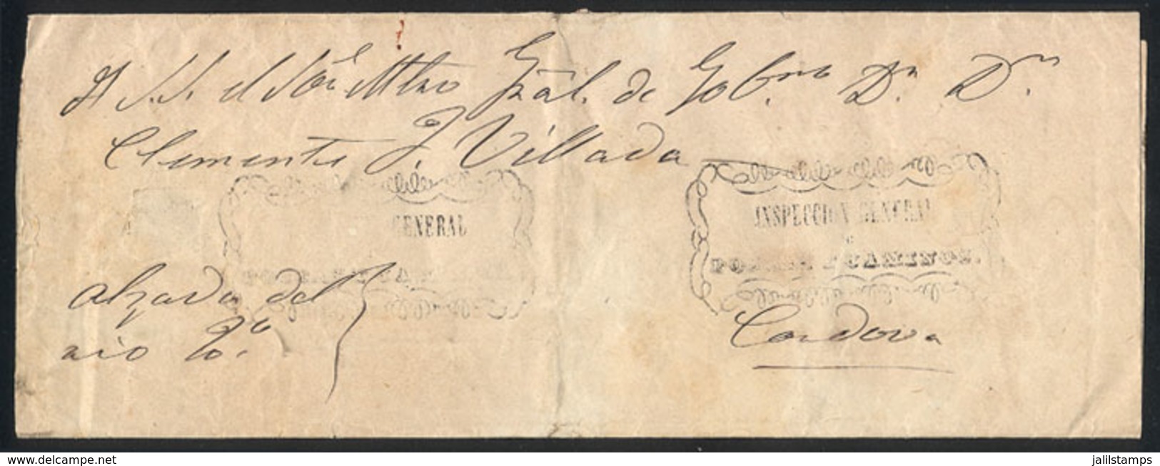 ARGENTINA: Folded Cover Used In 1860s (genuine), With A FORGED Pre-stamp Mark "INSPECCIÓN GENERAL DE POSTAS Y CAMINOS" I - Otros & Sin Clasificación