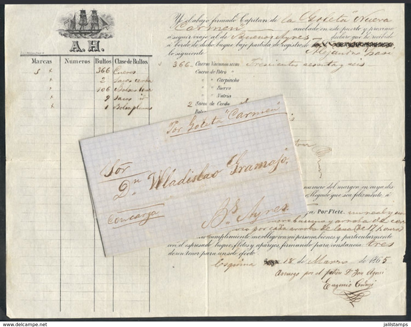 ARGENTINA: Entire Letter Sent From ESQUINA (Corrientes) To Buenos Aires On 18/MAR/1865, Without Postage Or Postal Marks, - Otros & Sin Clasificación