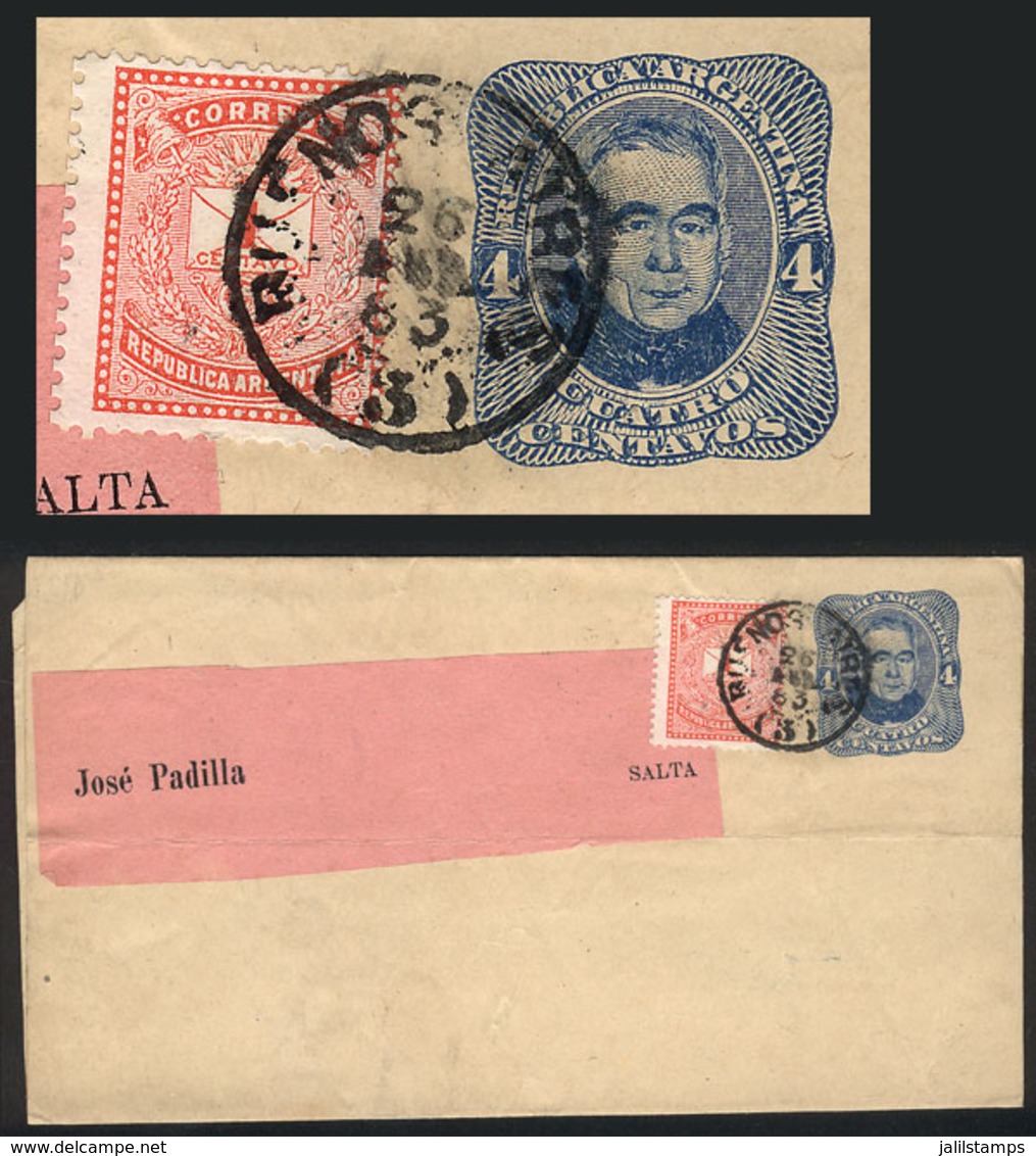 ARGENTINA: 4c. Wrapper + GJ.62 (Little Envelope 1c. Perf 12½), Sent From Buenos Aires To Salta On 26/AP/1883, VF And Rar - Other & Unclassified