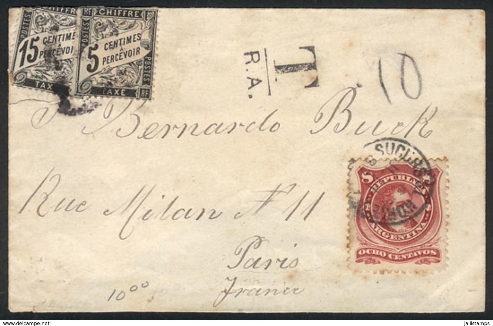 ARGENTINA: Cover Sent From Buenos Aires To France On 14/JUL/1887, Franked With 8c. (GJ.54B), Insufficient Postage And So - Otros & Sin Clasificación