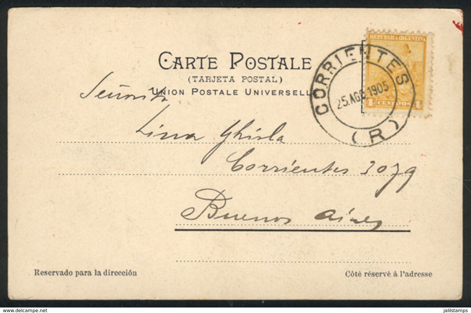 ARGENTINA: TP Franked With 4c. Liberty, Sent To Buenos Aires On 25/AU/1905 With Double Circle Datestamp Of CORRIENTES, V - Sonstige & Ohne Zuordnung
