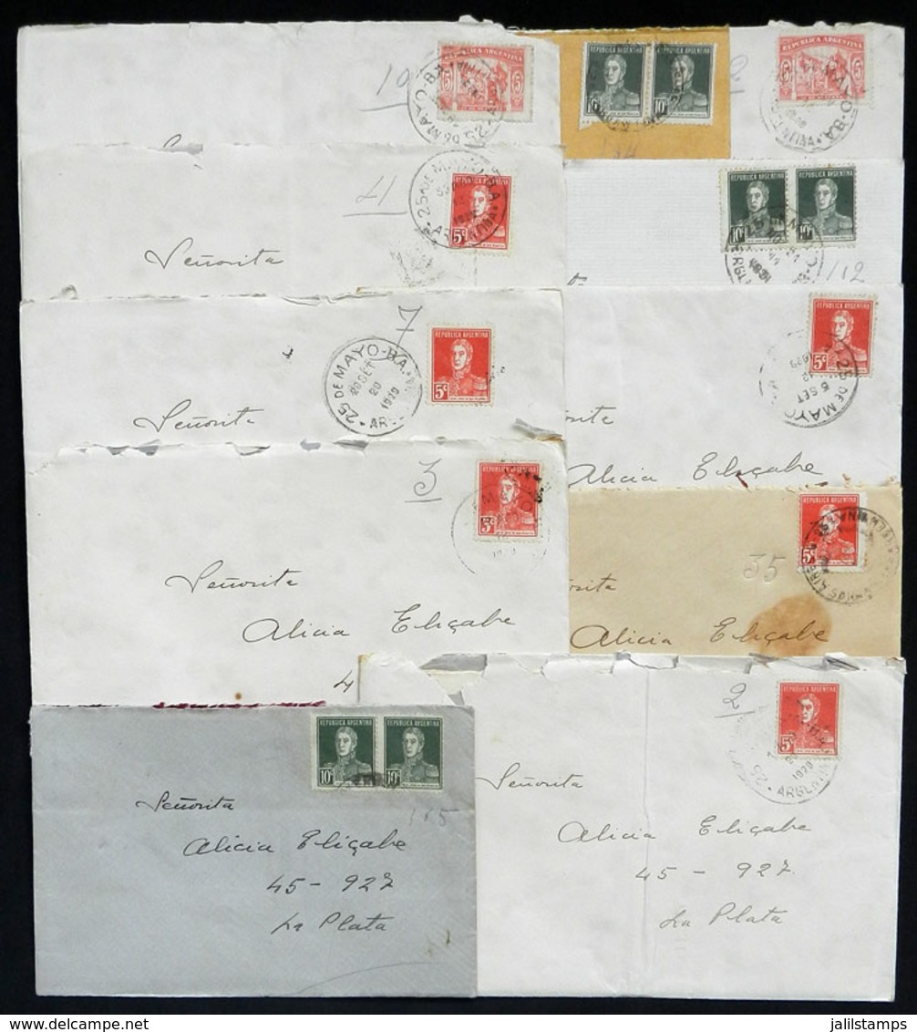 ARGENTINA: 11 Covers (with Their Original Letters) Sent From 25 DE MAYO To La Plata In 1928 And 1929 Franked With 5c., 1 - Sonstige & Ohne Zuordnung