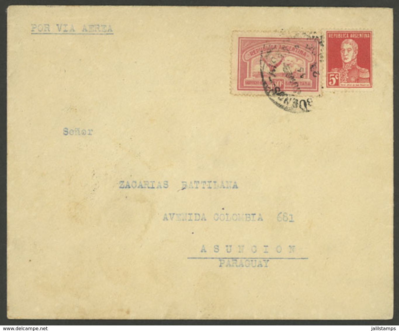 ARGENTINA: 29/JUN/1929 Buenos Aires - Asunción, Airmail Cover Sent By Aeropostale, Arrival Backstamp, VF, Scarce! - Sonstige & Ohne Zuordnung
