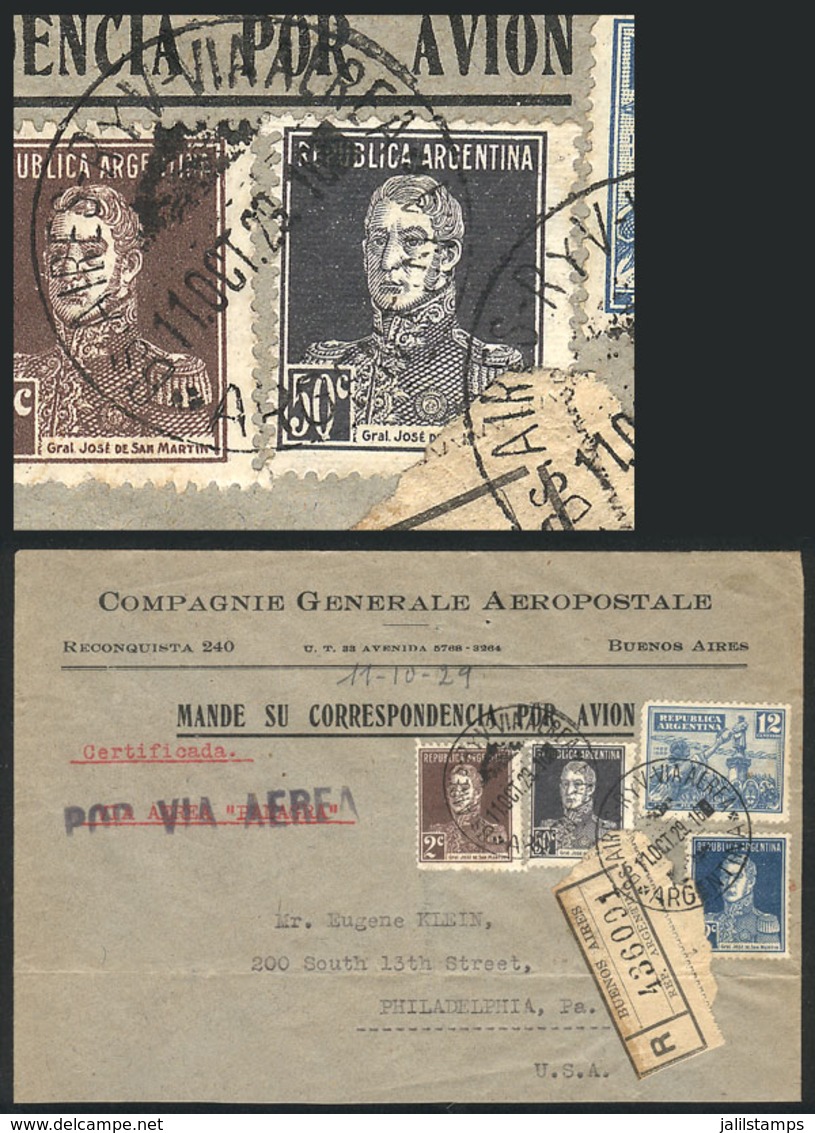 ARGENTINA: 11/OC/1929 Buenos Aires - Philadelphia (USA), Cover With Corner Card Of C.G.Aeropostale Sent By Registered Ai - Sonstige & Ohne Zuordnung